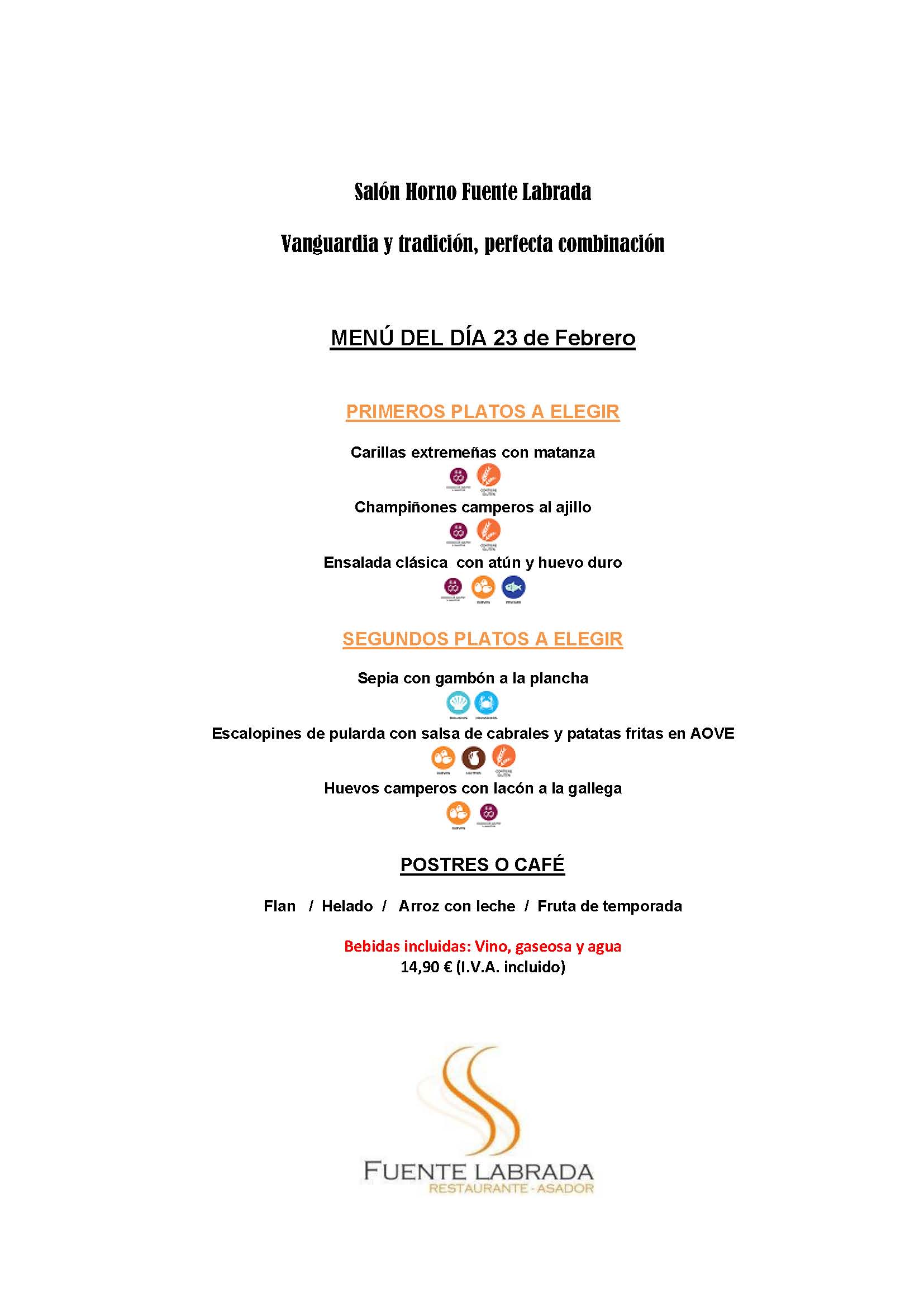 Menú del día - Restaurante Fuentelabrada